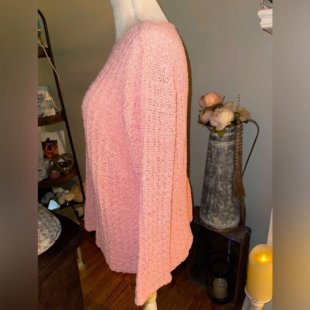 Margaret O’Leary knitted pink sweater. 3/4 sleeve EUC